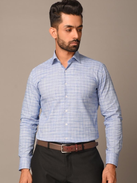 

Tistabene Men Blue Opaque Checked Casual Cotton Shirt