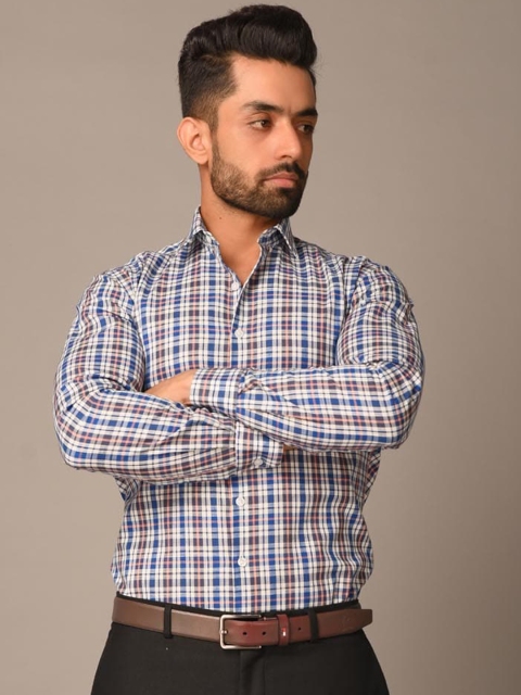 

Tistabene Men Blue Tartan Checks Opaque Checked Formal Shirt