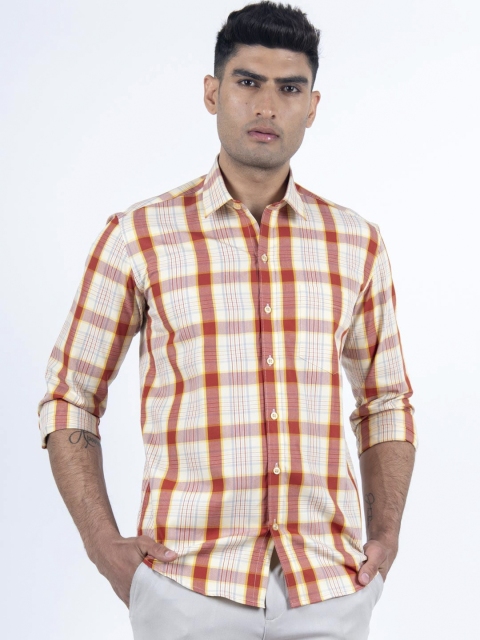 

Tistabene Men Orange Tartan Checks Opaque Checked Casual Shirt