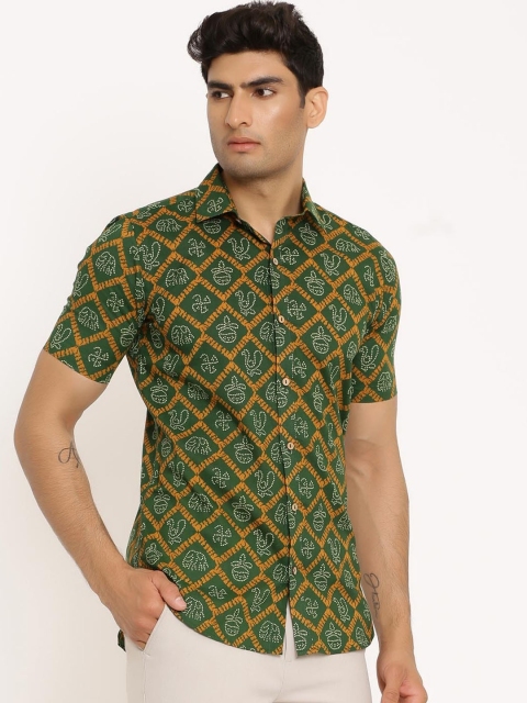 

Tistabene Men Green Opaque Printed Cotton Casual Shirt