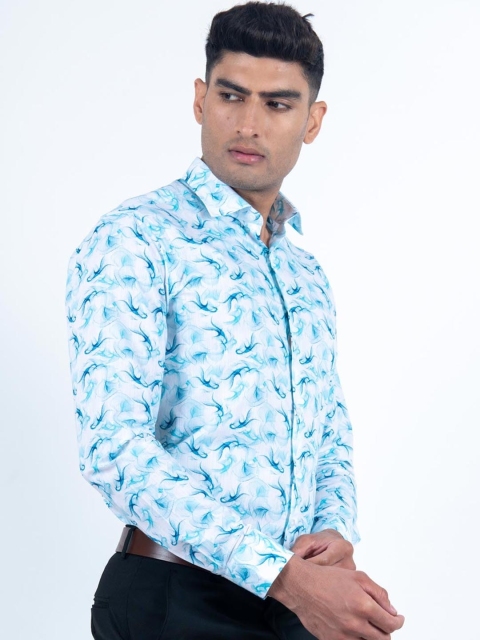 

Tistabene Men Blue Opaque Printed Casual Cotton Shirt