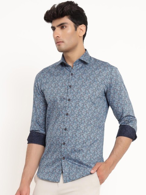 

Tistabene Men Blue Floral Printed Casual Cotton Shirt