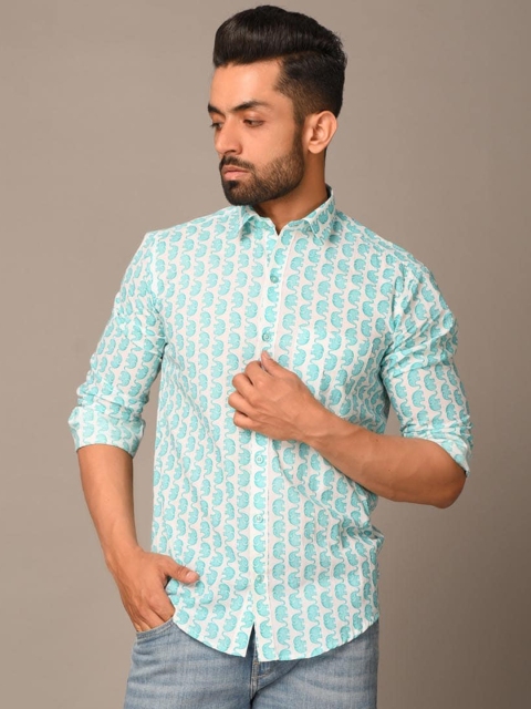 

Tistabene Men Turquoise Blue Opaque Printed Casual Shirt