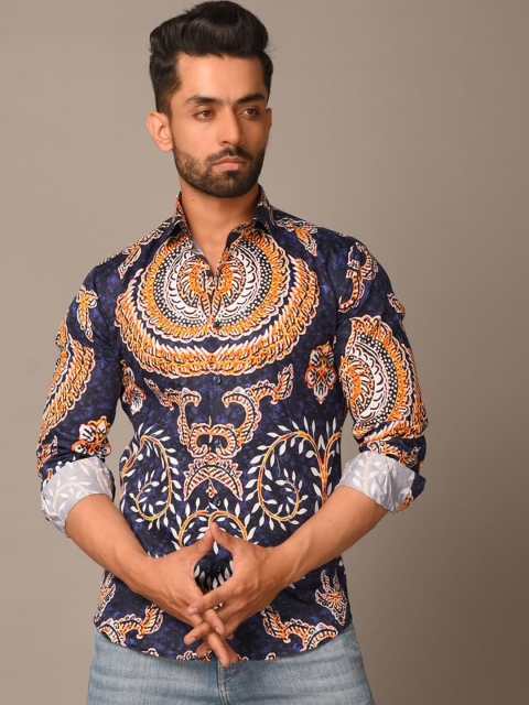 

Tistabene Men Navy Blue Opaque Printed Casual Shirt
