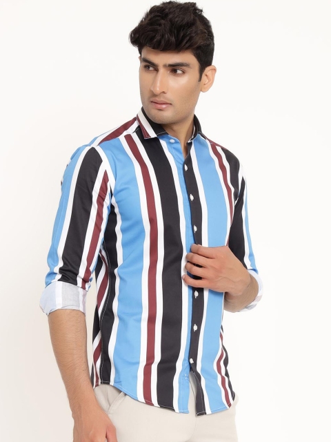 

Tistabene Men Black Opaque Striped Casual Shirt