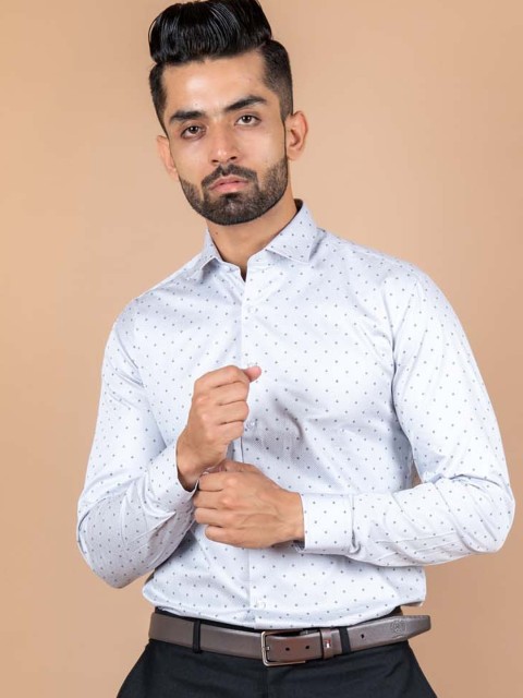 

Tistabene Men Grey & White Opaque Printed Formal Shirt