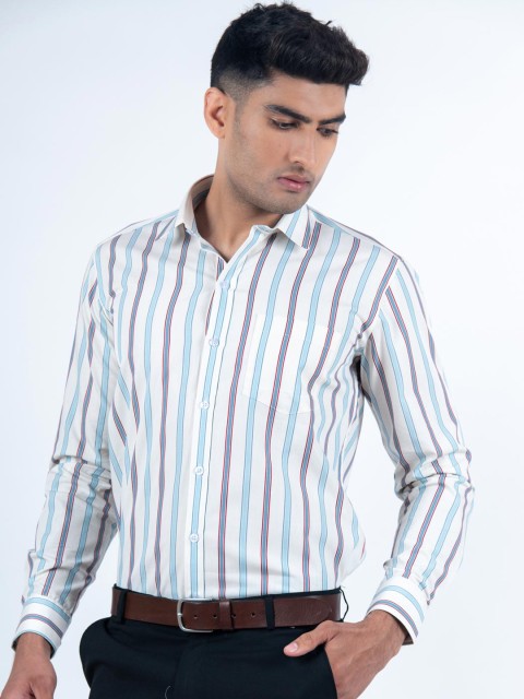 

Tistabene Men Blue Opaque Striped Formal Shirt