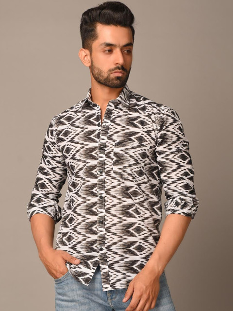 

Tistabene Men Black Opaque Printed Casual Shirt