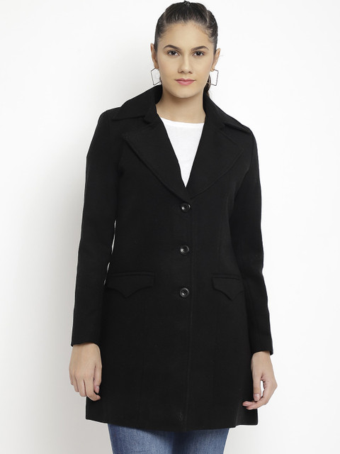 

LEBORK Women Black Solid Woolen Winter Coat