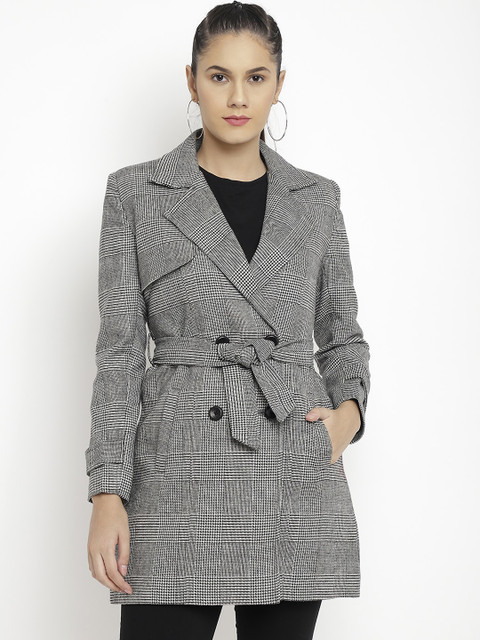

LEBORK Women Grey Checked Winter Coat