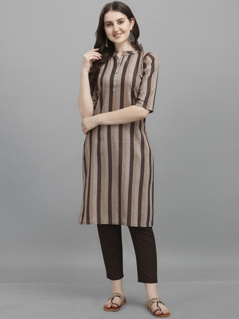 

Viva N Diva Women Brown Striped Liva Jacquard Kurta