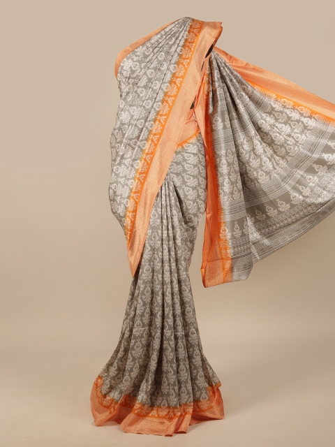 

Pothys Grey & Orange Ethnic Motifs Printed Saree