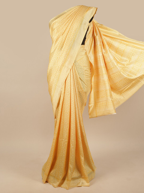 

Pothys Yellow & Beige Ethnic Motifs Cotton Blend Saree