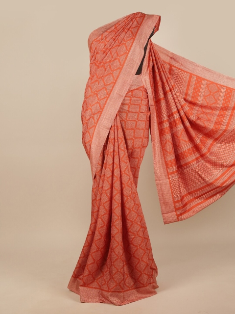 

Pothys Rust & Grey Cotton Blend Ethnic Motifs Saree