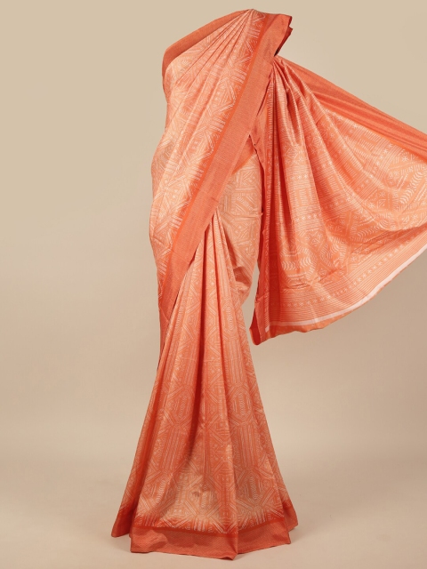

Pothys Peach-Coloured & White Ethnic Motifs Cotton Blend Saree