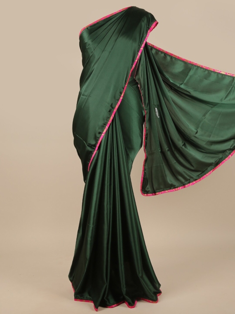 

Pothys Green & Magenta Solid Satin Saree