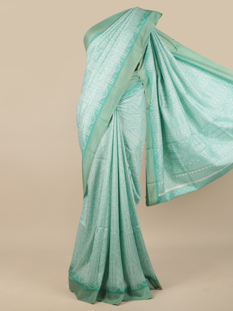 

Pothys Sea Green & White Printed Saree