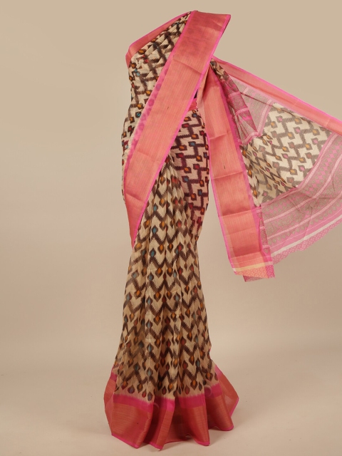 

Pothys Beige & Pink Poly Chiffon Saree