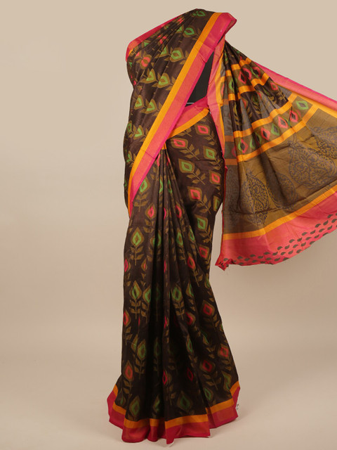 

Pothys Brown Abstract Printed Jute Silk Saree