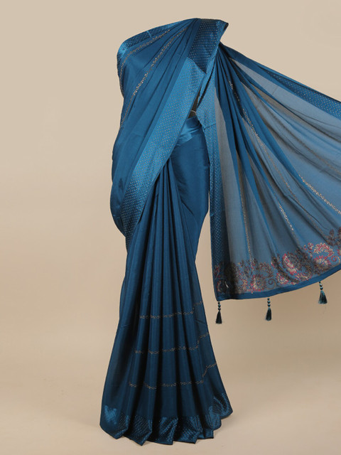 

Pothys Blue Ethnic Motifs Beads and Stones Embellished Saree