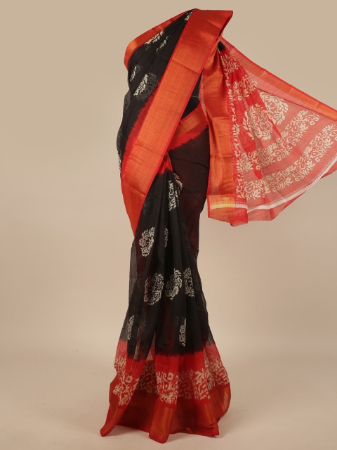 

Pothys Black & Red Ethnic Motifs Printed Saree