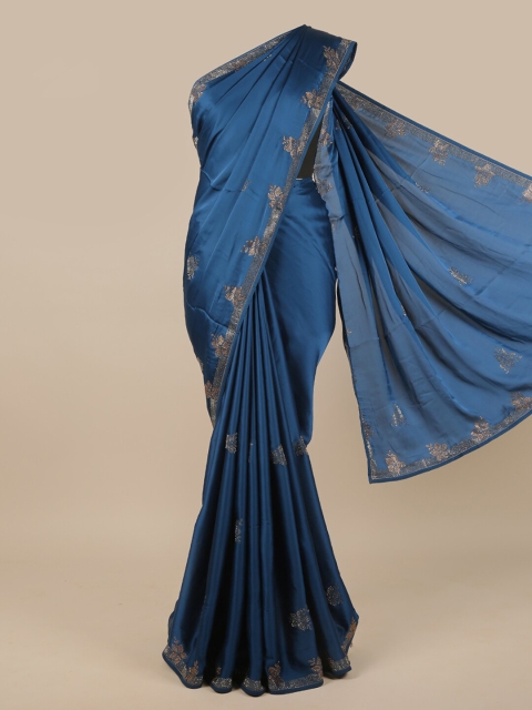 

Pothys Blue Floral Beads and Stones Embellished Satin Saree