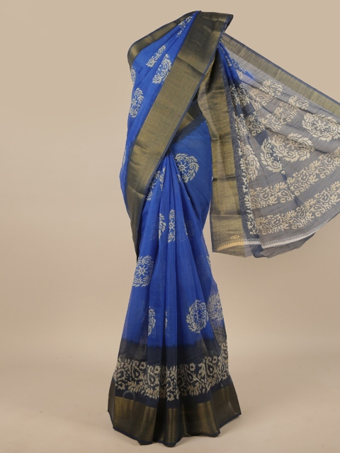 

Pothys Blue Woven Design Cotton Blend Saree