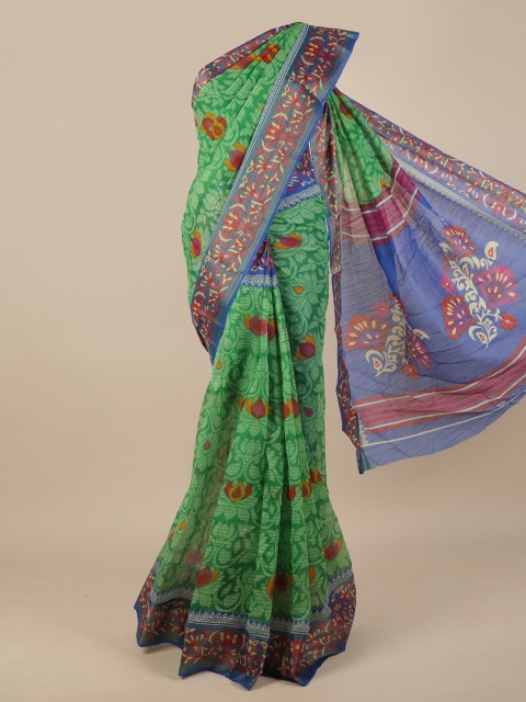 

Pothys Green & Blue Floral Printed Zari Saree