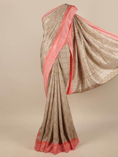 

Pothys Tan & Peach-Coloured Bandhani Saree