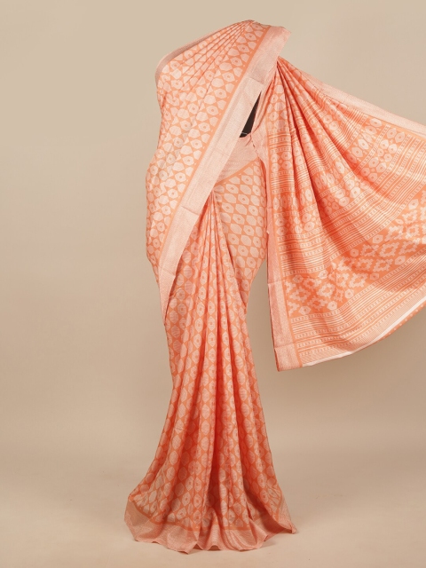 

Pothys Peach-Coloured Geometric Printed Cotton Blend Saree