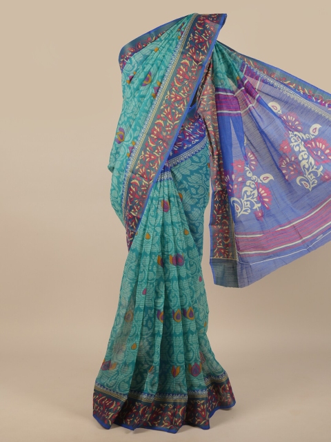 

Pothys Green & Blue Floral Saree