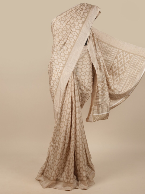 

Pothys Tan & White Printed Saree