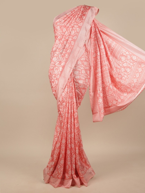 

Pothys Peach-Coloured & White Floral Cotton Blend Saree