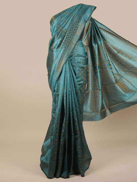

Pothys Blue & Gold-Toned Woven Design Zari Jute Silk Saree
