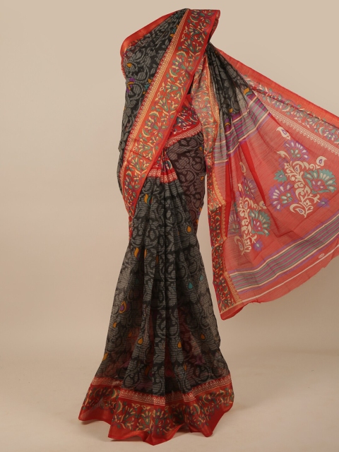 

Pothys Black & Pink Floral Printed Zari Saree