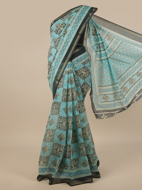 

Pothys Turquoise Blue & Black Printed Saree