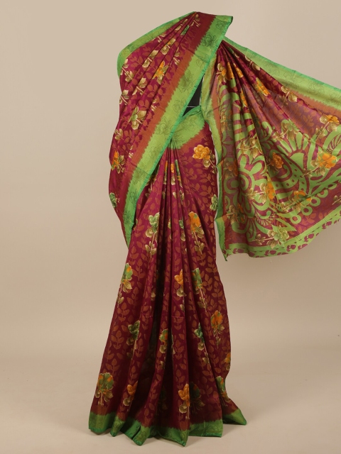 

Pothys Purple & Green Floral Printed Jute Silk Saree