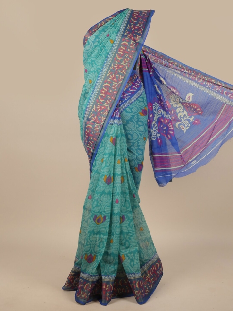 

Pothys Teal & Blue Floral Printed Saree