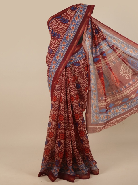 

Pothys Maroon & Blue Floral Cotton Blend Saree