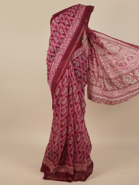 

Pothys Purple & Pink Cotton Blend Floral Saree