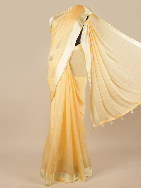 

Pothys Beige & Gold-Toned Striped Zari Saree