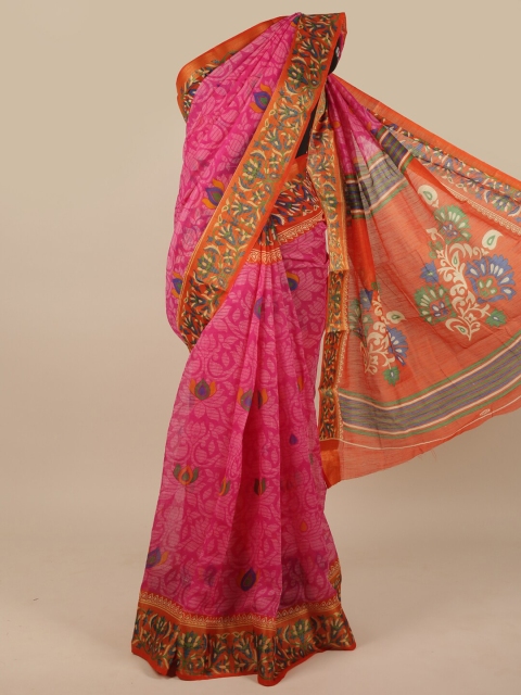 

Pothys Pink & Orange Floral Cotton Blend Saree