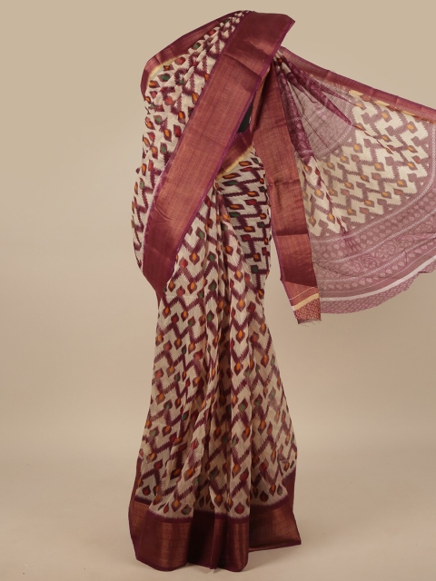 

Pothys Cream-Coloured & Red Cotton Blend Saree