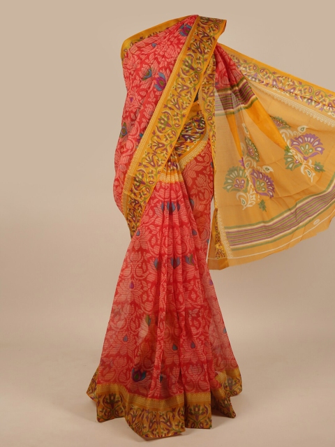 

Pothys Red & Yellow Floral Printed Zari Saree