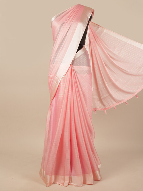 

Pothys Pink & Gold-Toned Striped Saree