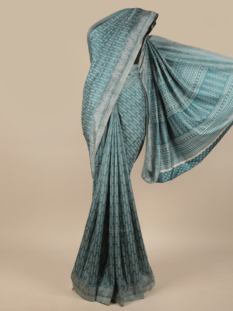 

Pothys Blue & White Cotton Blend Dabu Saree
