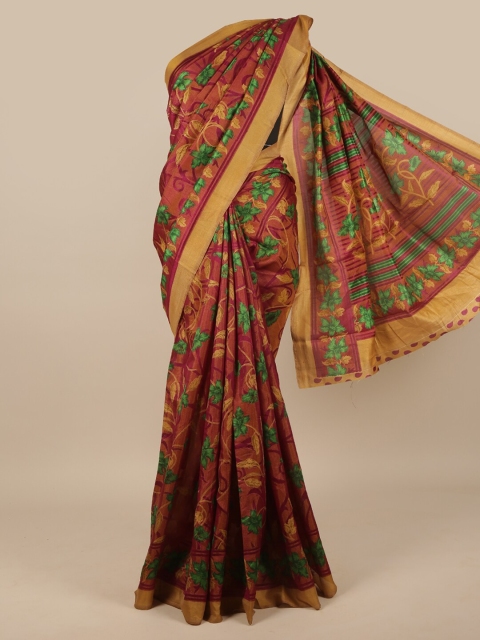 

Pothys Purple & Green Floral Printed Jute Silk Saree