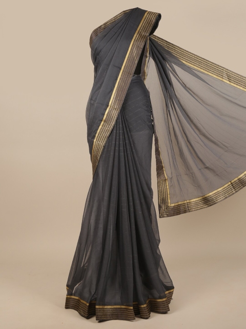 

Pothys Grey Solid Poly Chiffon Saree