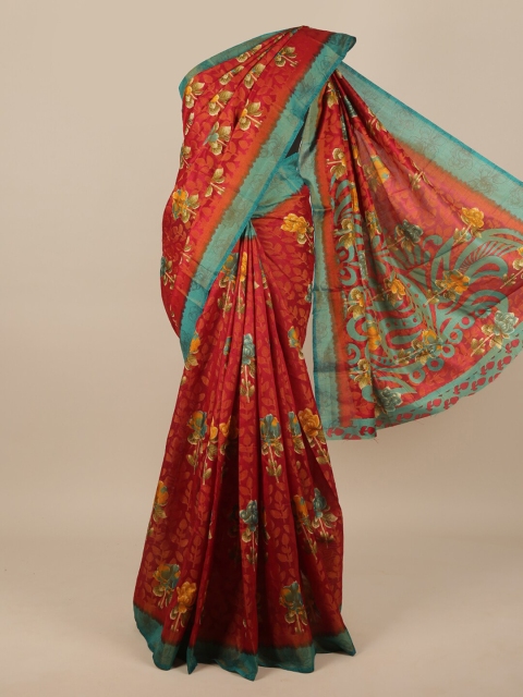 

Pothys Red & Yellow Floral Jute Silk Saree