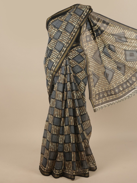 

Pothys Grey & Beige Printed Zari Saree